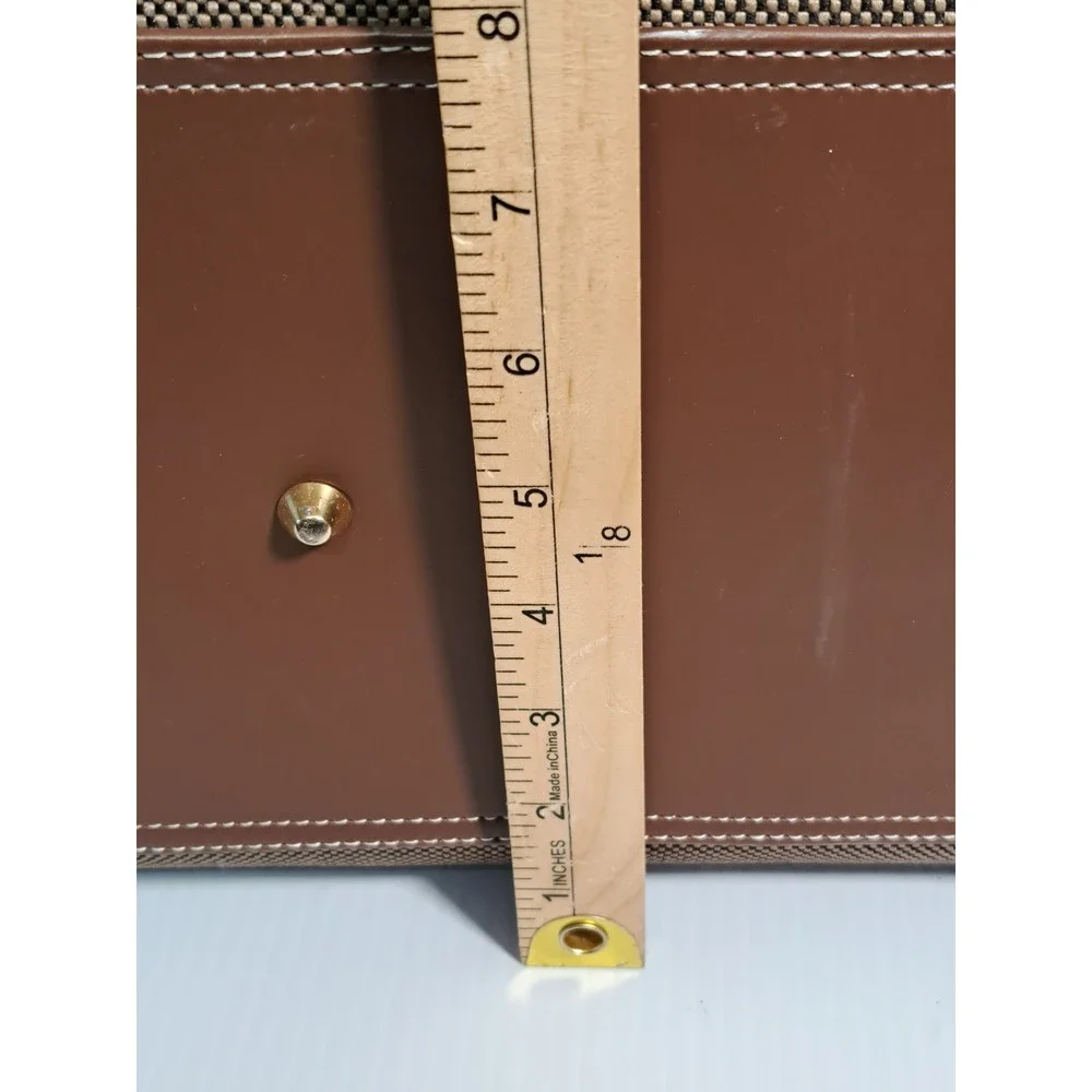 London Fog Brown Woven Satchel Bag Faux Leather Trim Gold Hardware Medium
